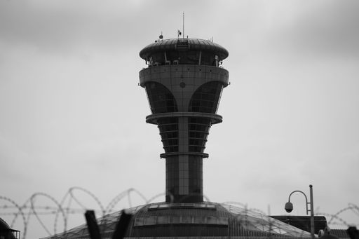 A  Control tower of the closed Liuting international airport on a cloudy day in Qingdao Liuting China