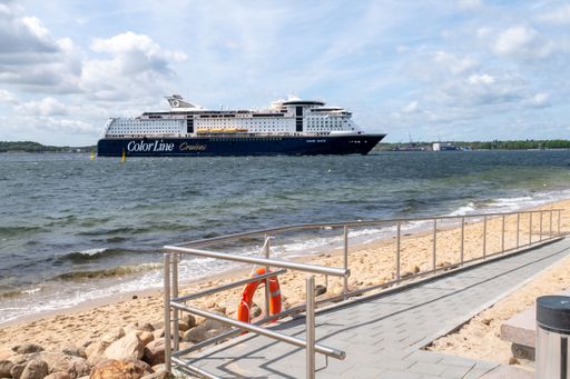 Kiel, Schleswig-Holstein, Germany, May 14 2022, port of german city Kiel, color line ferry, color magic, copy space