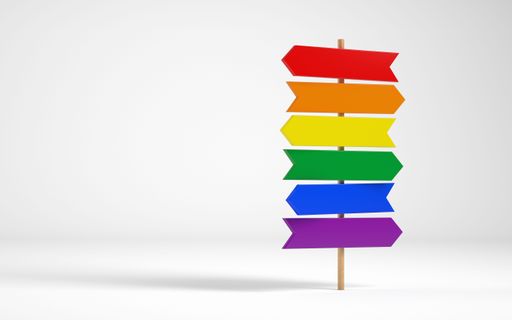 The colorful stickers on a stick on a white background - lgbt rights concept