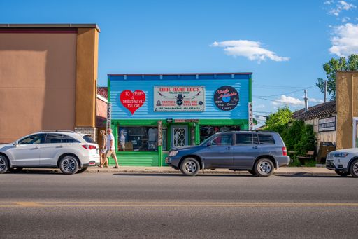 Black Diamond, Alberta - July 16, 2022: Storefronts in the rural town of Black Diamond, a popular destination south of Calgary.