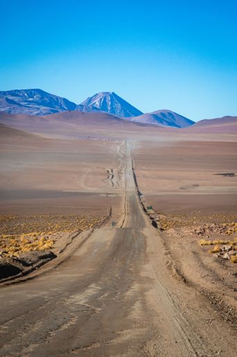 A vertical shot of a long empty road in the Atacama Desert, Chile