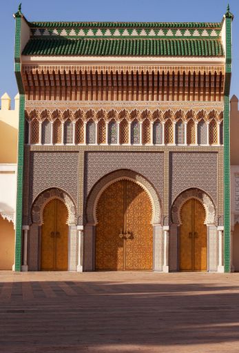 A vertical shot of the Royal Palace Dar al-Makhzen in Fes, Morocco