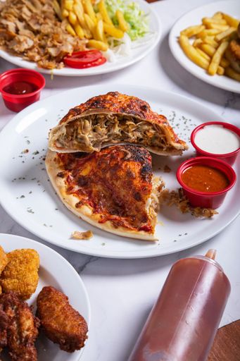 Delicious Kebab calzone and various fast food dishes served at the restaurant