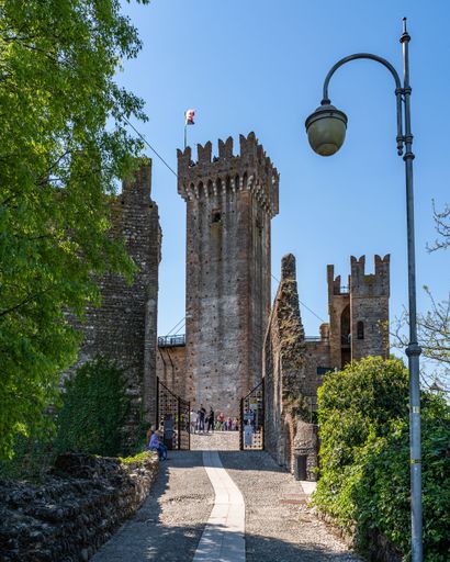 Valleggio sul Mincio, Veneto, Italy, Apr. 2022 - The Castello Scaligero of Valleggio sul Mincio, built in 14th century