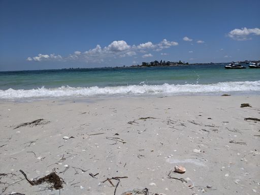 A scenic view of a sandy beach on Shell Island in Florida on a sunny day