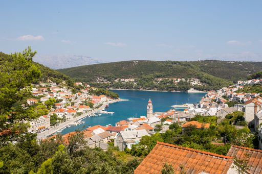 A spectacular view of Pucisca town located on the north coast of Brac island in Croatia.