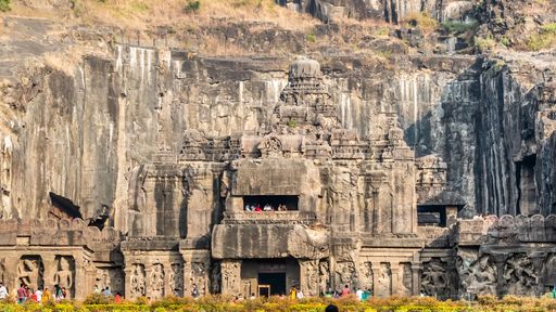 An aerial view of entrance gate of Ancient Ellora Temple