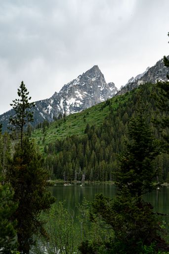 The Leigh Lake at the base of the Tetons before a storm