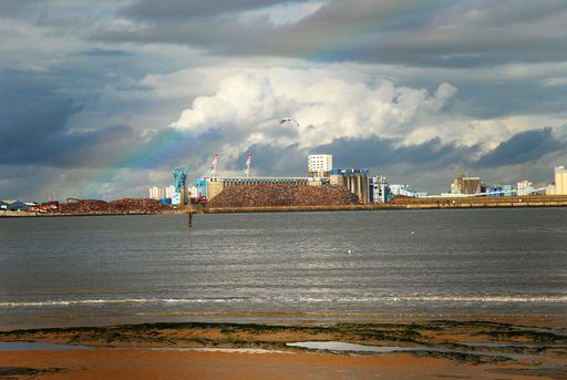 A beautiful view of modern buildings near New Brighton Beach in Liverpool, England