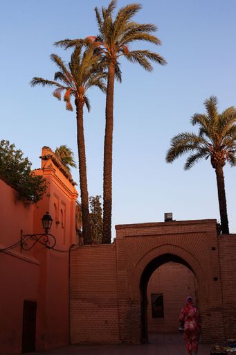 A scenic view of the beautiful architecture of the Kutubiyya Mosque located in Marrakesh