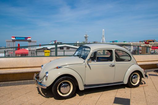 The Hague, the Netherlands - 22 May, 2022: VW classic beetle car at Scheveningen beach  boulevard car show