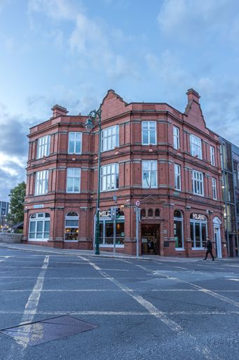 Dublin, Ireland - July 7 2022  Dublin streets during the sunset, Baggot Street Upper with architectural building