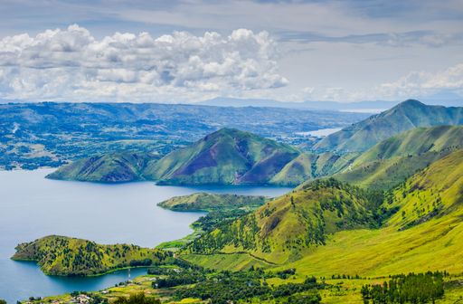 A beautiful shot of a bay surrounded by lands