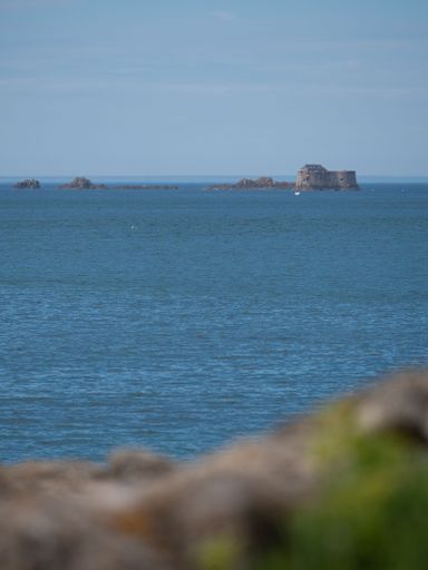 A veertical shot of a sea from the shore on a sunny day