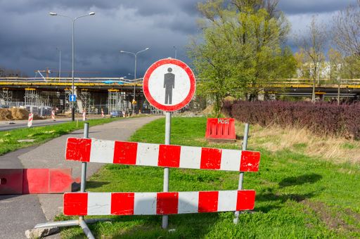 Blockade with pedestrian symbol showing not allowed to enter