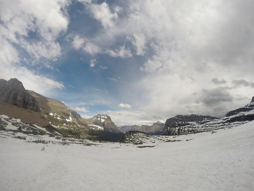 The snow covered mountains in Glacier National Park in Montana