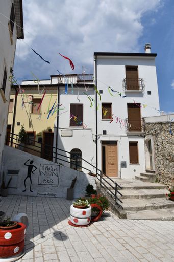 The facade of old houses in Pietracupa, a mountain village in the Molise region in Italy.