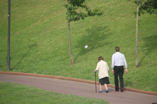 An old couple walking on the park