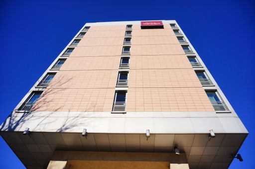 Low angle view of the Mercure Hotel building in the city center