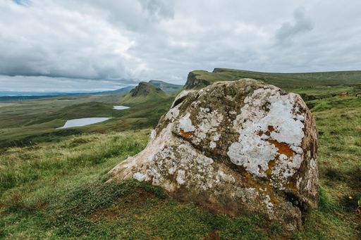 A big stone captured on the hills of Isle of Skie island in Scotland