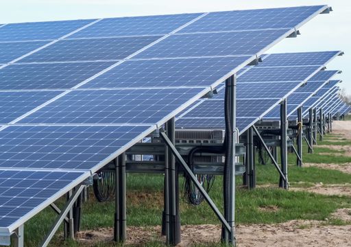 The solar modules for energy generation in a big park in Northern Europe