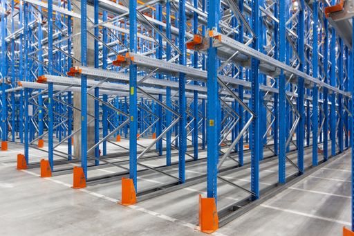 An empty storage racks in a warehouse
