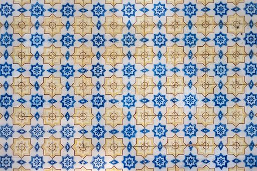 Azulejos in Portugal, detail on a typical house, blue color