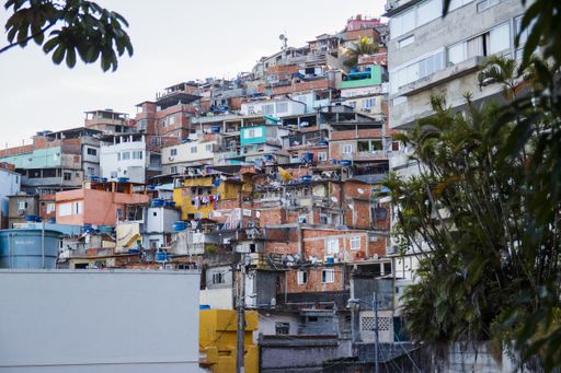 A view of the houses of the Vidigal Favela in Rio de Janeiro