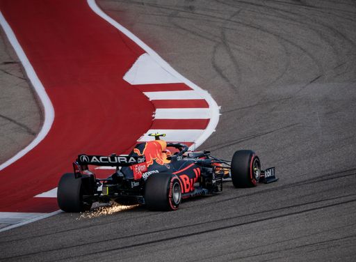 A fast F1 2021 USGP race car at Austin TX track during Qualify Day in United States