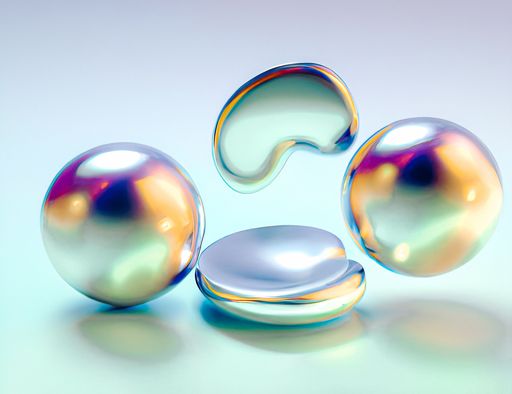 A 3d rendering of different abstract shiny objects.