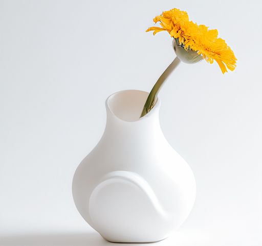 A 3D illustration of a vase with a yellow flower