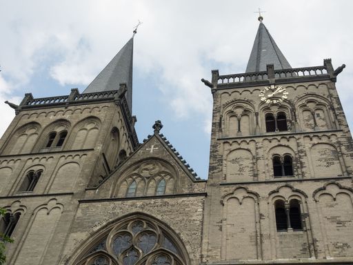 A low-angle shot of the details of a church in Xanten, Germany.