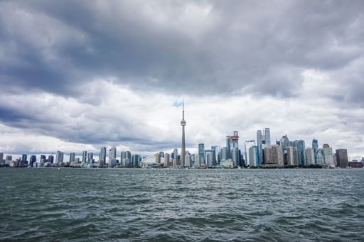 A view of the city of Toronto island park in a rainy and cloudy day
