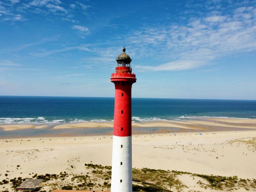 A firehouse in the beach of La Tremblade under the beautiful blue sky