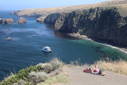 A bird's-eye view of the Scorpion Anchorage of Santa Cruz Island, CA, USA