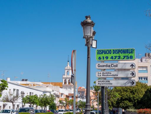road sign and street scene in Isla Cristina, Spain