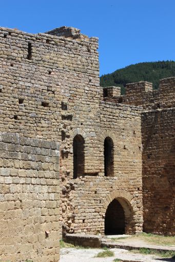 An aerial view of stony building of Loarre Castle in Spain