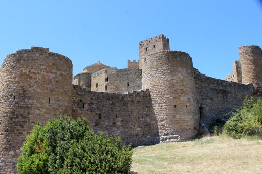 An aerial view of stony building of Loarre Castle in Spain