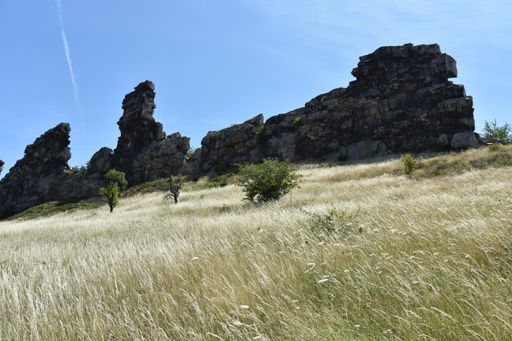 The Teufelsmauer (Devil's Wall) rock formation in the Harz Foreland in central Germany