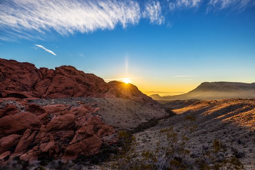 a scenic sunrise in NV Red Rock Canyon National Conservation Area, Las Vegas.