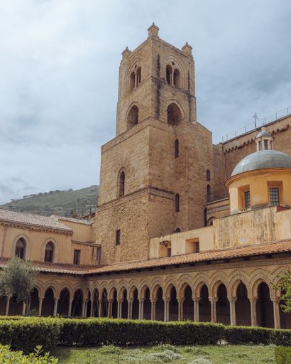 A vertical shot of Monreale Cathedral in Palermo, Sicily, Italy