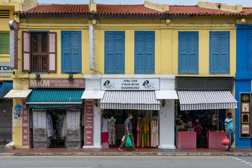 Singapore - August 1st , 2020 : Traditional shophouses , Little India