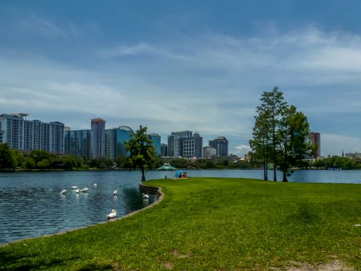 A green, picnic place by Lake Eola in Downtown Orlando