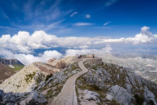 A beautiful view of the Njegos Mausoleum monument on the top of Mount Lovcen in Cetinje, Montenegro