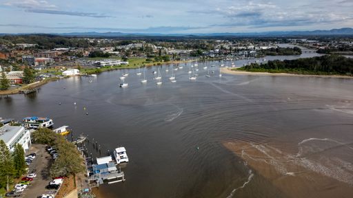 An aerial view of the coastal town of Port Macquarie in NSW, Australia