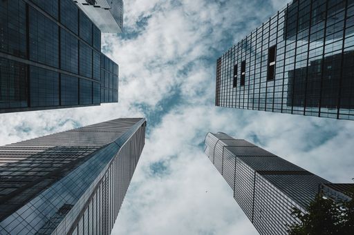 Look up view in financial district in New York City