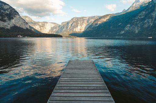 A pier at a lake in Hallstatt, Austria