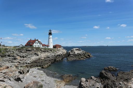 A scenic view of the Portland Head Light in Cape Elizabeth, Maine