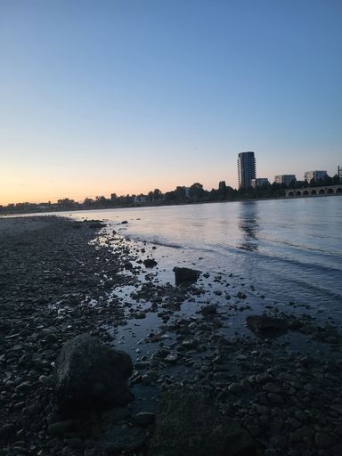 A beautiful vertical shot of a rocky coast during sunset