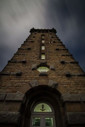 A vertical shot of the lighthouse